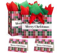 Crisky Large Christmas Gift Bags with Handles & Card for Women, 2 Pack Paper Xmas Holiday Christmas Bags set for Wrapping Presents Party Favor for Parents Family Women Men Friends Uncle Aunt, 13"
