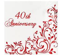 Crisky Red 40th Anniversary Cocktail Napkins for Ruby Wedding Party Decoration, 3-Ply Disposable Beverage Dessert Napkins, 50 Counts
