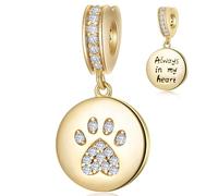 CRISNATA I Love My Pet Theme Charm-18k Yellow/Rose Gold Plated 925 Sterling Silver Dog Paw Print Round Bead Pendant, fits European Animal Charms Bracelet, Gifts for Mummy/Daughter/Grandma