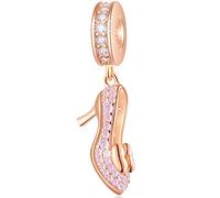 CRISNATA Rose Gold Sparkling High Heel Shoe CZ Pendant Charms with Bowknot, 925 Sterling Silver Stiletto Dangle Beads fit Travel Bracelet, Gift for Party/Wife/Best Friend/Birthday