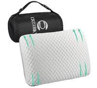 Crisonky Travel and Camping Pillow- Compressible Medium Firm Memory Foam Pillow with Carry Bag for Backpacking & Airplane, Lumbar Support. Breathable Cooling Fabric, Washable Pillowcase (Royal Silver)