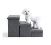 Crispedia Dog Stairs for Small Dogs with Storage, 3-Step Wider Pet Steps for High Bed and Couch, Folding Dog Ramp for Large Dogs & Older Cats, Hold Up to 200 lbs (28.5x17x16.5 inch, Grey, 3)