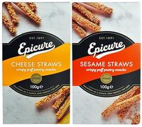 Crispy All Butter Puff Pastry Cheese Straws & Sesame Straws for Party Dip Mix Snacks, Cheese Board, Pack of 2