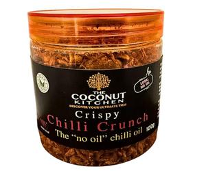 Crispy Chilli Crunch,100g. Crispy chilli oil "without the oil". Made with garlic, onion, chilis. For ramen toppings, pizza, salads, sushi extra umami. Secret crunchy condiment