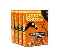 Crispy Fantasy Protein Cereal, Cinnamon, Gluten Free, Vegan, Low Sugar, Protein Snacks, High Fibre, Plant Based, Just Add Milk, Healthy Breakfast for Kids & Adults, 8g Protein Per Serving, 4 Boxes