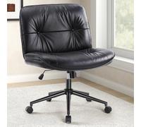 Criss Cross Office Chair with Wheels, Armless Design, Wide Seat, Adjustable Swivel, Faux Leather, Ideal for Home, Bedroom, Makeup Vanity, and Dorm Room