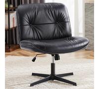 Criss Cross Office Chair with Wheels, Armless Design, Wide Seat, Adjustable Swivel, Faux Leather, Perfect for Home, Makeup Desk, Bedroom & Dorm Use.
