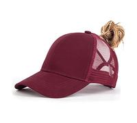 Criss Cross Ponytail Hat Washed Distressed Mesh Womens Baseball Cap Dad Hat Ponytail Hat for Women, Gbc-burgundy, One Size