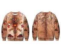 Criss Cross V Neck Top for Women Pumpkin Thanksgiving Long Sleeve Christmas Ugly Sweater Men Crewneck Leopard Sweatshirt, Christmas Brown, Medium
