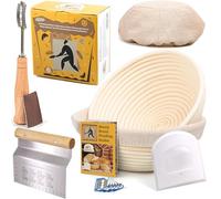 Criss Elite 9 Inch Round Rattan Banneton Bread Proofing Baskets - Set of 2 with Liner Cloth, Premium Bread Lame & Slashing Scraper - Ideal for Sourdough & Yeast Bread Dough