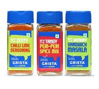 CRISTA International Seasonings Combo Pack - 4 | Sandwich Masala x 1, 50 gms | Chilli Lime Seasoning x 1, 50 gms | Peri Peri Mix x 1, 45 gms | Zero added Colours, Additives & Preservatives | Pack of 3