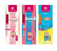 Cristalinas - Swizzels Air Freshener Reed Diffuser Bundle - Strawberries & Cream Squashies, Bubblegum Squashies and Lemon Refreshers, Pack of 3 x 35ml, 8 Weeks