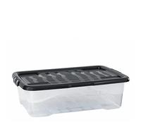 Cristalray Strata Curve Underbed Box with Black Lid, 42 Litres, 80 x 40 x 18 cm, Transparent, Pack of 3