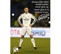 Cristiano Ronaldo # 84 - motivational quotation - signed (copy) A3 poster - world player of the year - football - Real Madrid logo background - A3 poster - print - picture