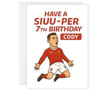Cristiano Ronaldo Birthday Card - Personalised SIUUU Card for Boys - Funny Red Kit Celebration Design - Custom Name Football Gift for Kids, Teens or Him (7th Birthday)