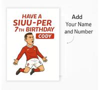 Cristiano Ronaldo Birthday Card - Personalised SIUUU Card for Boys - Funny Red Kit Celebration Design - Custom Name Football Gift for Kids, Teens or Him (4th Birthday)