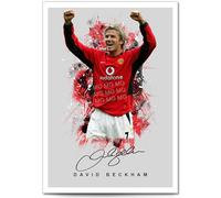 Cristiano Ronaldo David Beckham Eric Cantona George Best Signed Photo Poster Print Picture Autograph for Football Fans Manchester United Number 7 Legends (Beckham Grey, A4 Print (Unframed)