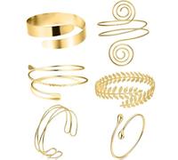 Cristina 6 Pieces Arm Cuff Upper Arm Band Cuff Bracelet Bangle for Women Minimalist Simple Coil Adjustable Gold Armband Set Halloween Greek Goddess Costume Dress Accessories, Small, Alloy Steel, no