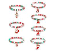 Cristina 7-10pcs Christmas Bracelets Set for Women, Clay Beads Letter Stretch Bracelets Bulk, Adjustable Friendship Stackable Holiday Jewelry Gift, 0, Vinyl, no gemstone