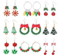 Cristina Christmas Earrings Set for Womens Gifts for Christmas Holiday Earrings Jewelry Bow Bell Tree Snowman Santa Dangle Earrings for Stocking Xmas Hoop Stud Earrings Christmas Party Jewelry