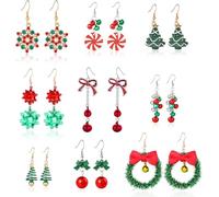 Cristina Christmas Earrings Set for Womens Gifts for Christmas Holiday Earrings Jewelry Bow Bell Tree Snowman Santa Dangle Earrings for Stocking Xmas Hoop Stud Earrings Christmas Party Jewelry
