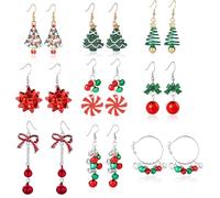 Cristina Christmas Earrings Set for Womens Gifts for Christmas Holiday Earrings Jewelry Bow Bell Tree Snowman Santa Dangle Earrings for Stocking Xmas Hoop Stud Earrings Christmas Party Jewelry