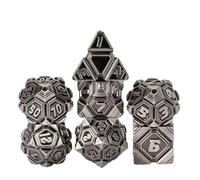 CRITALLIC Metal UFO Dice Set, 7 Die Metal Polyhedral Dice Set for DND Dungeons and Dragons Role Playing Games,with Skull Bag.(Ancient Nickel)