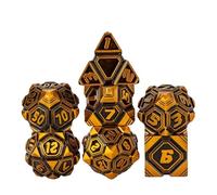 CRITALLIC Metal UFO Dice Set, 7 Die Metal Polyhedral Dice Set for DND Dungeons and Dragons Role Playing Games,with Skull Bag.(Ancient Gold)