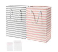 CRITIVE-S 2-Pack 75L Collapsible Laundry Hamper Clothes Basket with Easy Carry Handles, 2 Mesh Wash Bags, Freestanding Clothes Hampers for Laundry Room Bedroom College Dorm Bathroom (Grey, Pink)