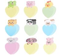 CRITIVE-S 36 Pcs Sticky Notes Cartoon Animal, Sticky Tabs Self-Stick Note Pad Set, Cute Stationery Supplies Shaped Book Tabs, Heart Sticky Pads for Student Kids Gifts Home Office School Memo(9 Styles)