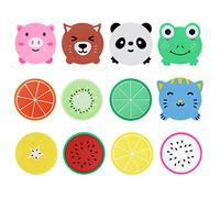 CRITIVE-S Coasters for Drinks Set of 12, 5 Animal Silicone Coasters Novelty and 7 Fruit Silicone Coaster