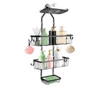 CRITIVE-S Shower Caddy Hanging Bathroom Storage, 3-Tier Shower Storage Shelf No Drilling, Bathroom Shelves Organiser with Soap Dish 6 Hooks, Over Head Rack for Shampoo Soap Bath Sponge Towel