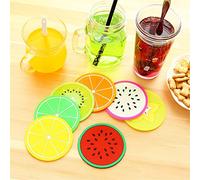 CRITIVE-S Silicone Drinks Coasters Set of 7 - Round Fruit Images Novelty Coaster for Coffee Tea