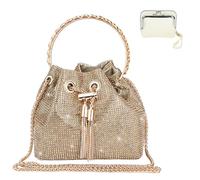 CRITIVE-S Women Rhinestone Evening Handbags, Tassel Shoulder Bags with Card Holder Wallet, Fashion Women's Clutches Gold Bucket Bag, Clutch Bag Shiny Crystal Purse with Detachable Chain