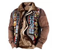 CRITOR Mens Jacket Sherpa Lined Trucker Fleece Jackets Men Button Up Winter Coat Vintage Aztec Print Tactical Thick Coats