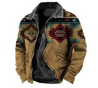 CRITOR Mens Jacket Sherpa Lined Trucker Fleece Jackets Men Button Up Winter Coat Vintage Aztec Print Tactical Thick Coats