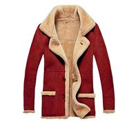 CRITOR Men's Suede Sheepskin Jacket Faux Fur Fleece Lining Shearling Thicken Winter Warm Coat Outwear