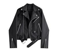 CRITOR Women's Leather Short Jacket, Womens PU Leather Moto Biker Crop Jackets Asymmetrical Zip Leather Jackets