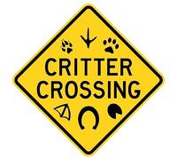 Critter Crossing Warning Tin Sign Funny Novelty Metal Tin Sign Black on Yellow Farm Organic Country Home Decor Wall Sign Suitable for Indoor and Outdoor Yard Sign 8"x8"