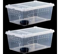Critter Keeper 2-Pack, Cricket Cage & Reptile Feeding Box 12.59"x8.66"x5.9" Transparent Portable Plastic Snake Habitat Escape-Proof Ventilated Design for Gecko, Tarantula, Scorpion, Spider, Frog