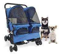 Critter Sitters Double Pet Stroller with Storage - Cat & Dog Stroller for Animals up to 44 lbs, Blue