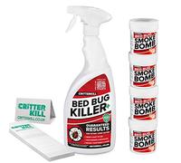 CritterKill Bed Bug Killer Kit - For Low Level Home Infestation - Bedbug Spray + Smoke Bombs + Insect Traps (1L / 4x16g / 6)