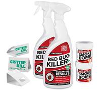 CritterKill Bed Bug Killer Kit - For Low Level Home Infestation - Bedbug Spray + Smoke Bombs + Insect Traps (2L / 2x16g / 3)