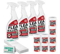 CritterKill Flea Killer Kit - For High Level Home Infestation - Professional Flea Spray + Smoke Bombs + Insect Traps (4L / 8x16g / 12)