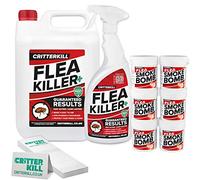 CritterKill Flea Killer Kit - For High Level Home Infestation - Professional Flea Spray + Smoke Bombs + Insect Traps (6L / 6x16g / 9)
