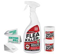 CritterKill Flea Killer Kit - For Low Level Home Infestation - Flea Spray + Smoke Bombs + Insect Traps (1L / 2x16g / 3)