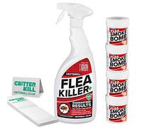 CritterKill Flea Killer Kit - For Low Level Home Infestation - Flea Spray + Smoke Bombs + Insect Traps (1L / 4x16g / 6)