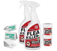 CritterKill Flea Killer Kit - For Low Level Home Infestation - Flea Spray + Smoke Bombs + Insect Traps (2L / 2x16g / 3)