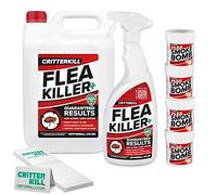 CritterKill Flea Killer Kit - For Medium Level Home Infestation - Professional Flea Spray + Smoke Bombs + Insect Traps (6L / 4x16g / 6)