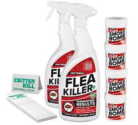 CritterKill Flea Killer Kit - For Medium Level Home Infestation - Professional Flea Spray + Smoke Bombs + Insect Traps (2L / 4x16g / 6)